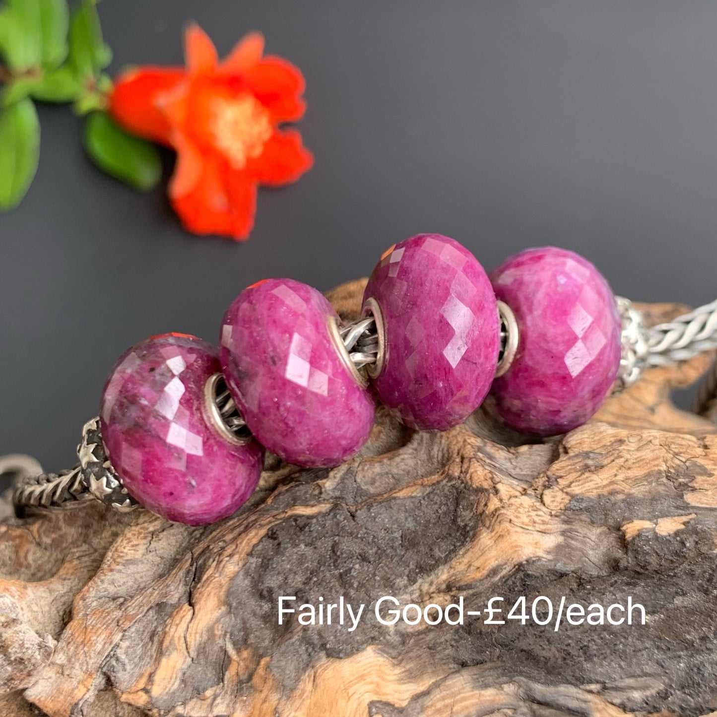 Faceted Ruby Beads Ruby Zoisite Beads Fit European Trollbeads Bracelets and Some of the Pandora Bangles