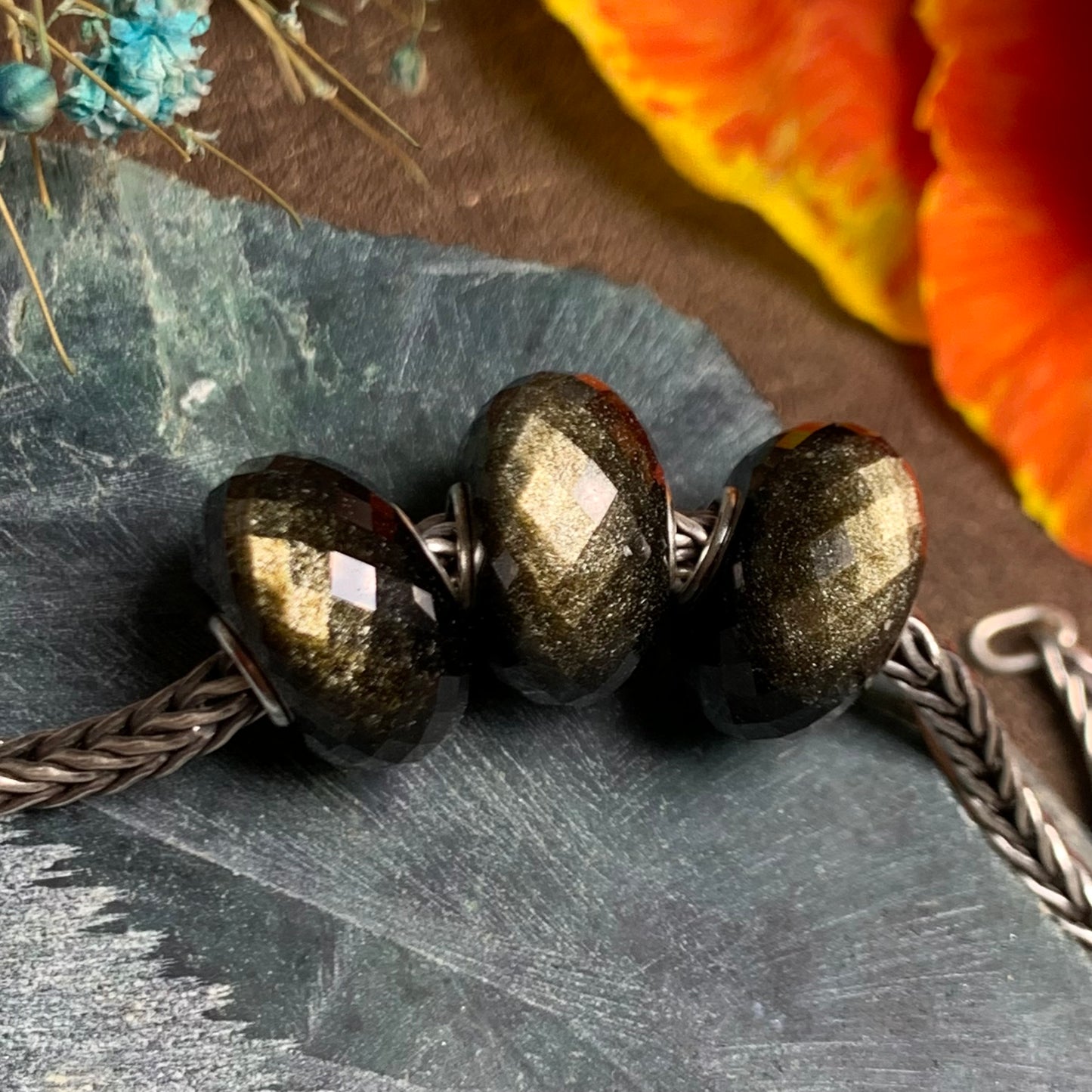 Faceted Golden Flash Obsidian Silver Flash Obsidian Gold Sand Obsidian Gemstone Beads