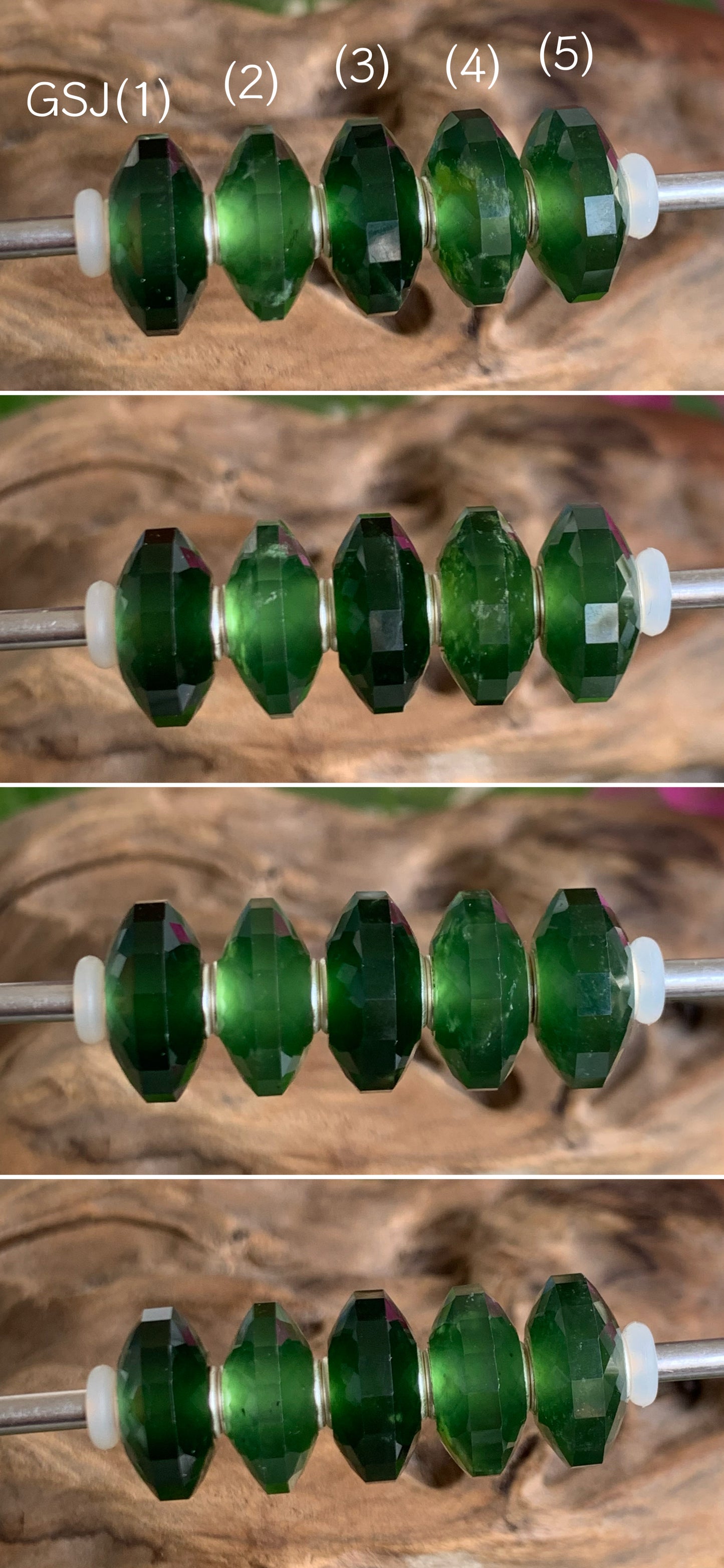 Faceted Green Serpentine Jade Gemstone Bead in the shape of abacus bead with Sliver Core for European Charm Bracelets