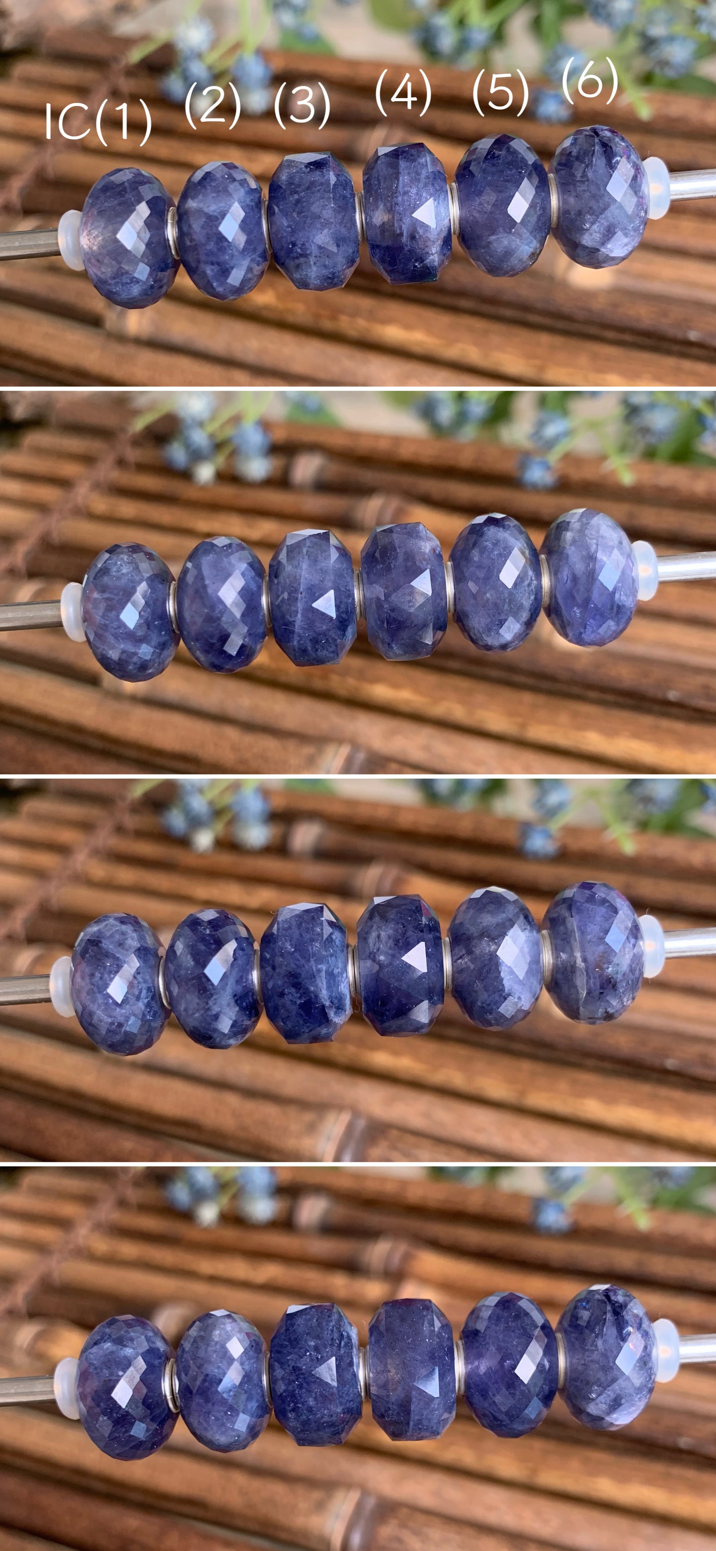 Faceted Iolite Cordierite Beads Gemstone Beads Charm with Silver Core for European Trollbeads Bracelets Bangles or Pandora Bangles