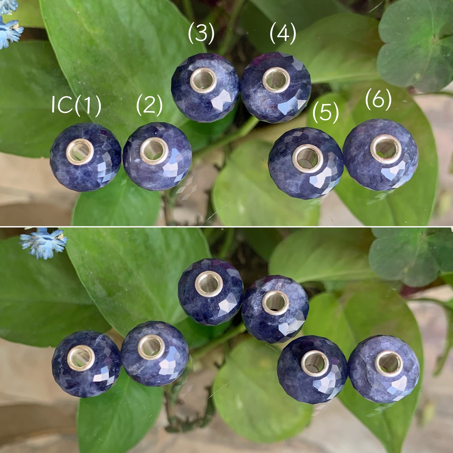 Faceted Iolite Cordierite Beads Gemstone Beads Charm with Silver Core for European Trollbeads Bracelets Bangles or Pandora Bangles
