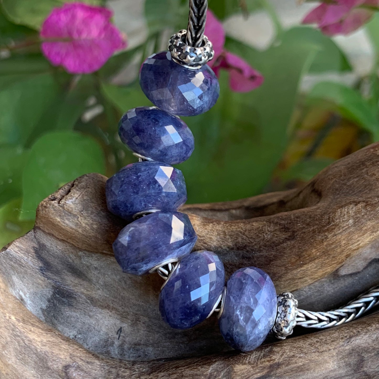 Faceted Iolite Cordierite Beads Gemstone Beads Charm with Silver Core for European Trollbeads Bracelets Bangles or Pandora Bangles