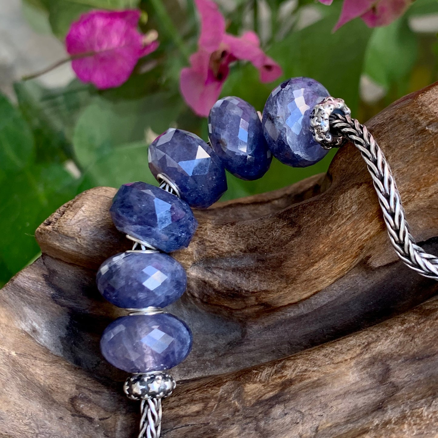 Faceted Iolite Cordierite Beads Gemstone Beads Charm with Silver Core for European Trollbeads Bracelets Bangles or Pandora Bangles