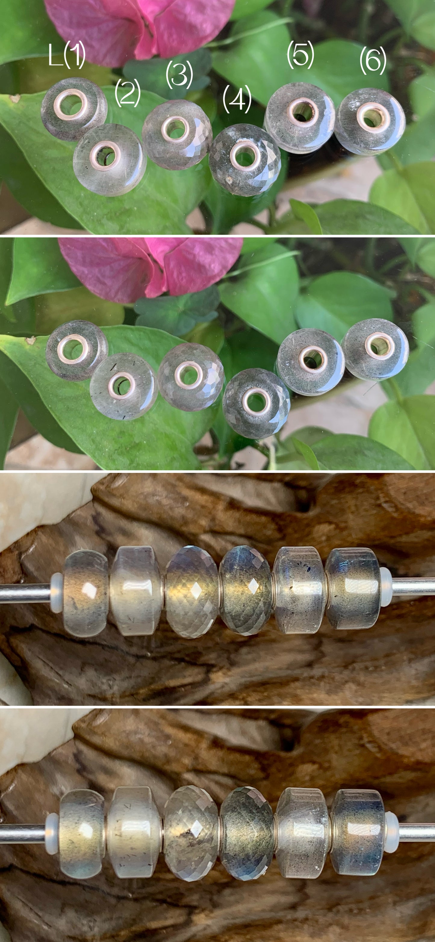 Charming Faceted Labradorite Beads and Smooth Wheel Shaped Labradorite Beads with Silver Core