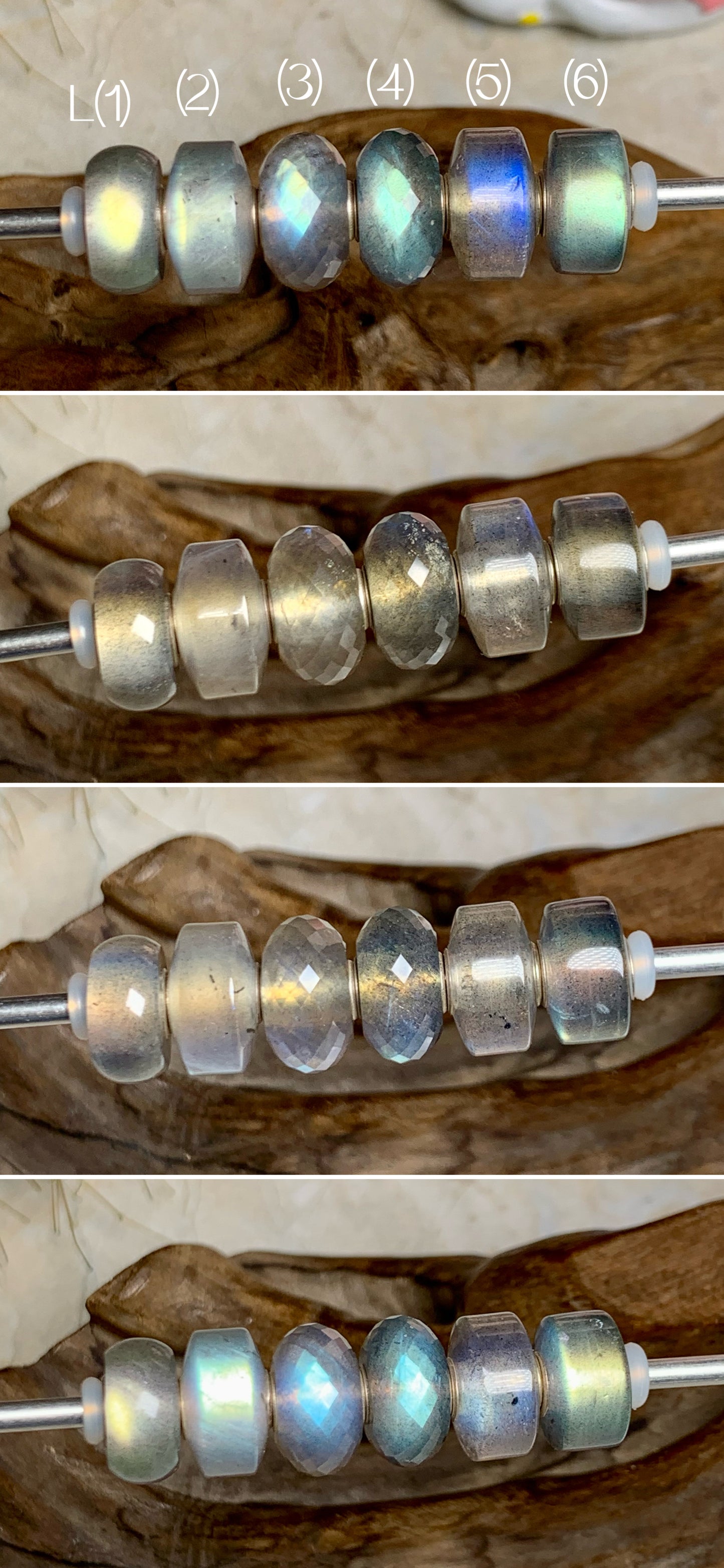 Charming Faceted Labradorite Beads and Smooth Wheel Shaped Labradorite Beads with Silver Core