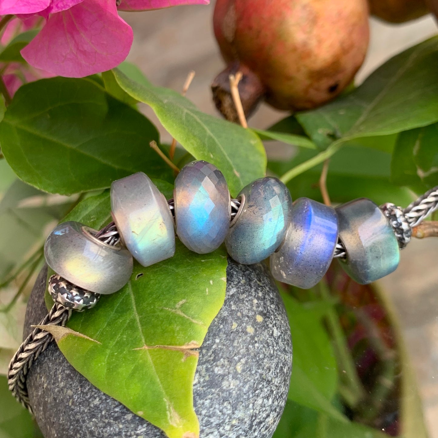 Charming Faceted Labradorite Beads and Smooth Wheel Shaped Labradorite Beads with Silver Core