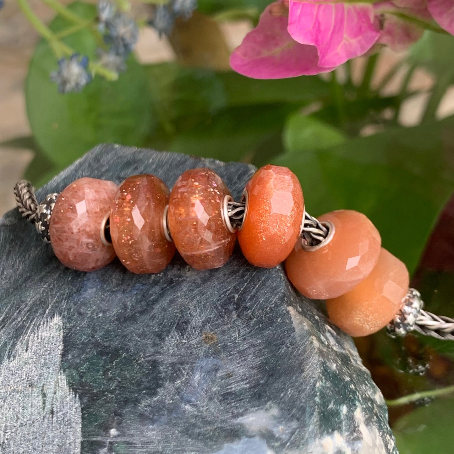 Natural Sunstone Golden Strawberry Quartz Beads Orange Moonstone for Pandora Bangles or Trollbeads Bracelets