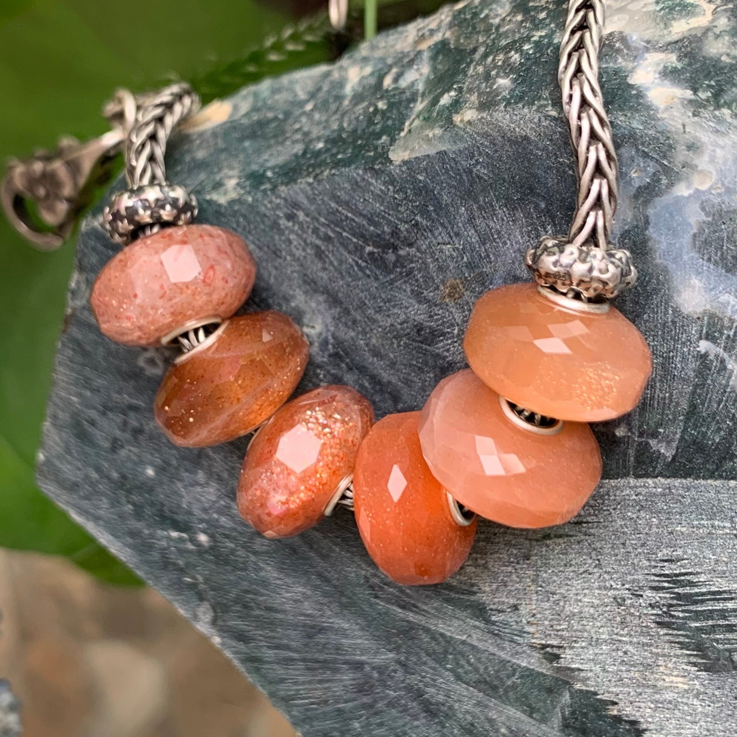 Natural Sunstone Golden Strawberry Quartz Beads Orange Moonstone for Pandora Bangles or Trollbeads Bracelets