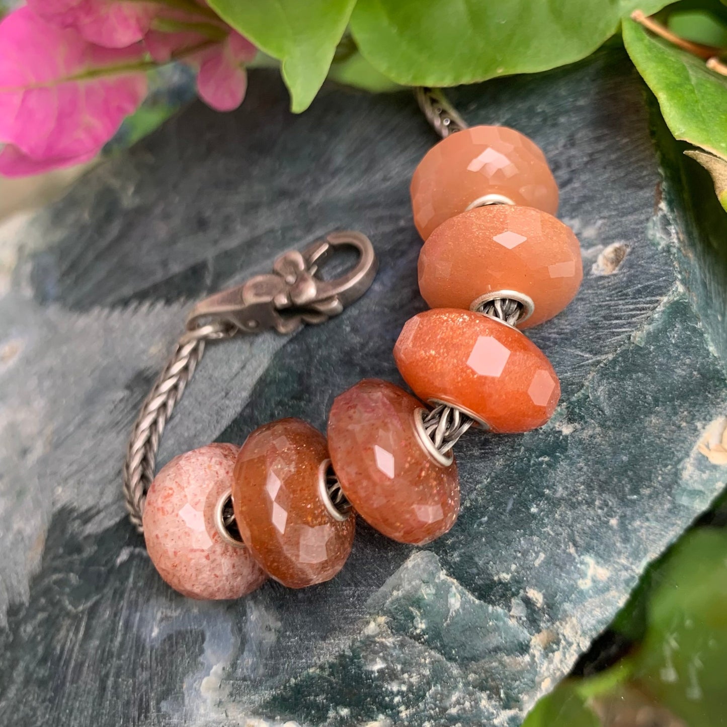 Natural Sunstone Golden Strawberry Quartz Beads Orange Moonstone for Pandora Bangles or Trollbeads Bracelets
