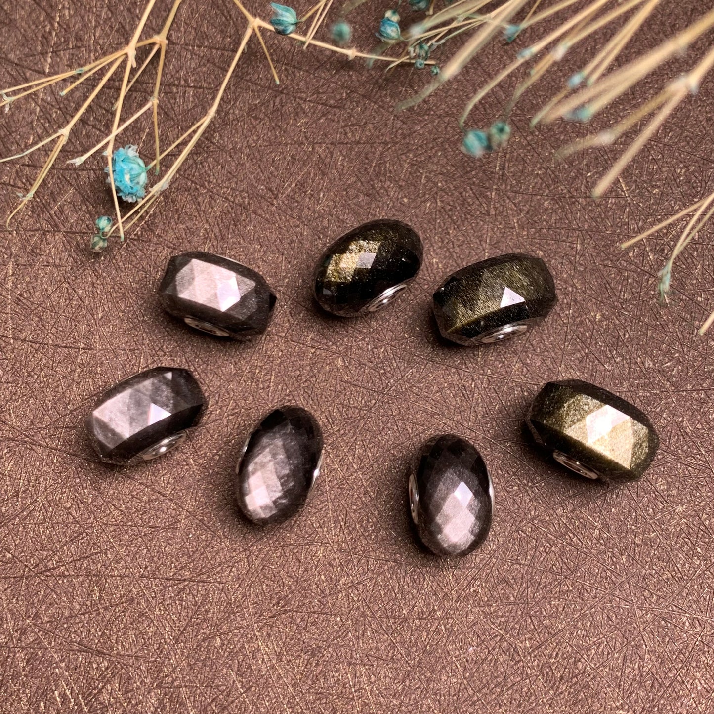 Faceted Golden Flash Obsidian Silver Flash Obsidian Gold Sand Obsidian Gemstone Beads