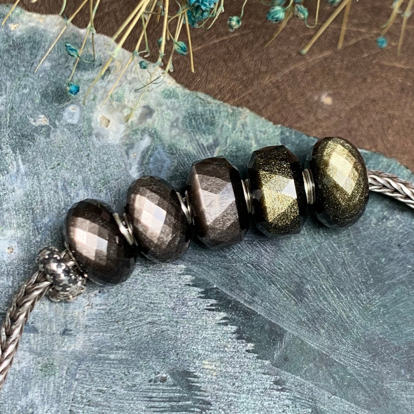 Faceted Golden Flash Obsidian Silver Flash Obsidian Gold Sand Obsidian Gemstone Beads