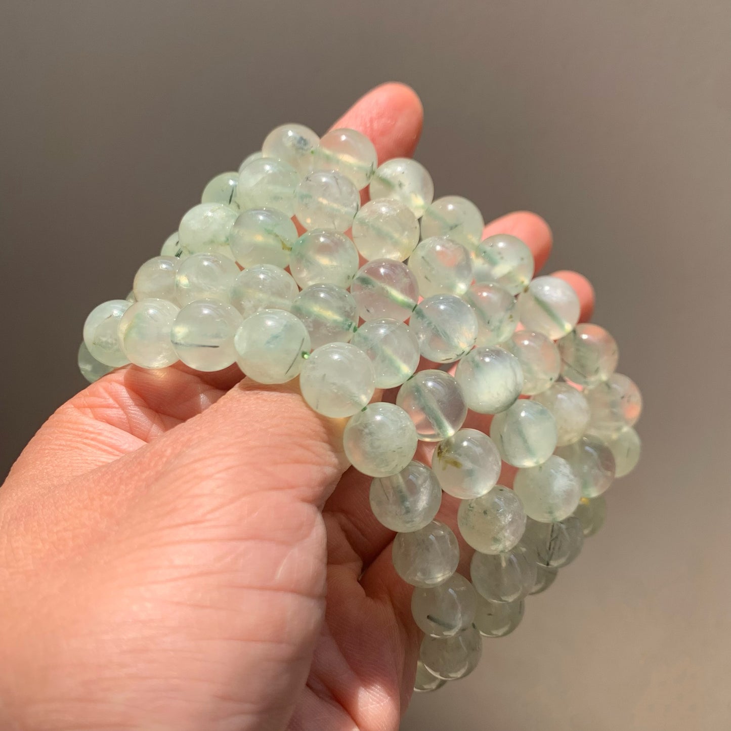 Ampearlbeads Gemstone Bracelets Prehnite Bracelets grape stone Bracelets for women and men
