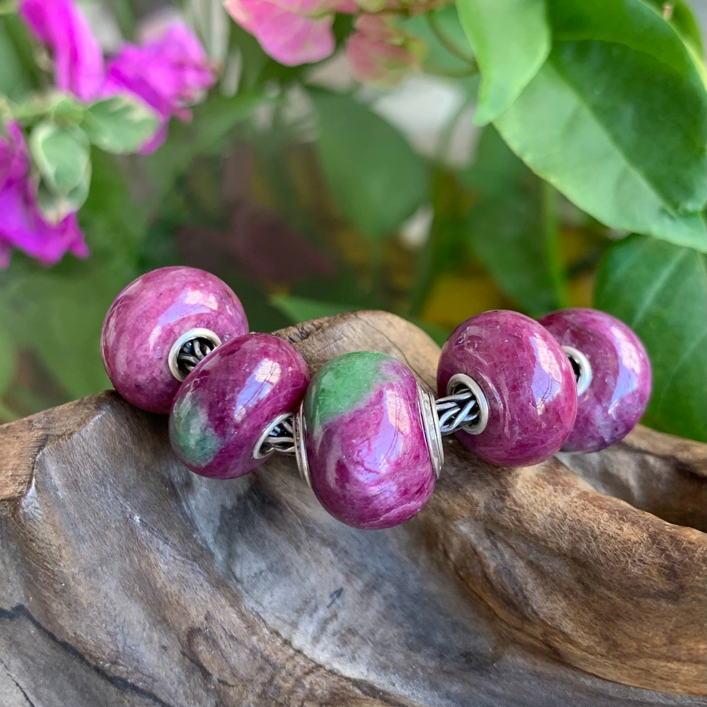 Flat Smooth Ruby Beads Ruby Zoisite Beads Fit European Trollbeads Bracelets and Some of the Pandora Bangles
