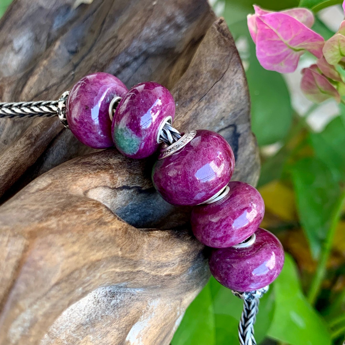 Flat Smooth Ruby Beads Ruby Zoisite Beads Fit European Trollbeads Bracelets and Some of the Pandora Bangles