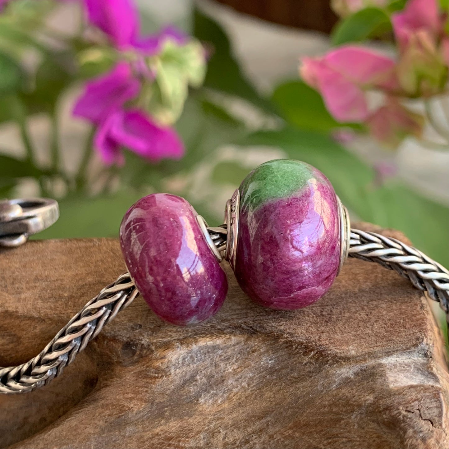 Flat Smooth Ruby Beads Ruby Zoisite Beads Fit European Trollbeads Bracelets and Some of the Pandora Bangles