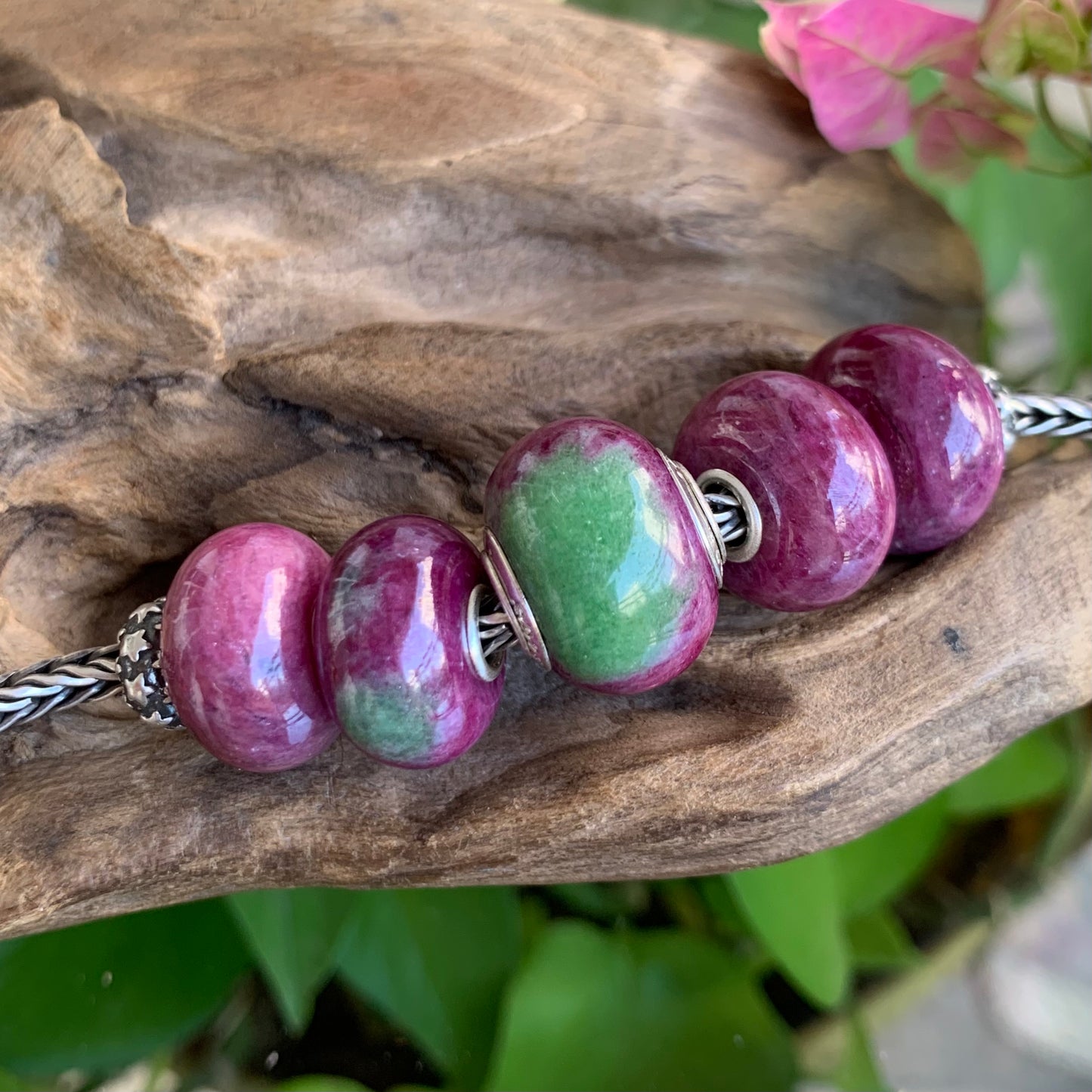 Flat Smooth Ruby Beads Ruby Zoisite Beads Fit European Trollbeads Bracelets and Some of the Pandora Bangles