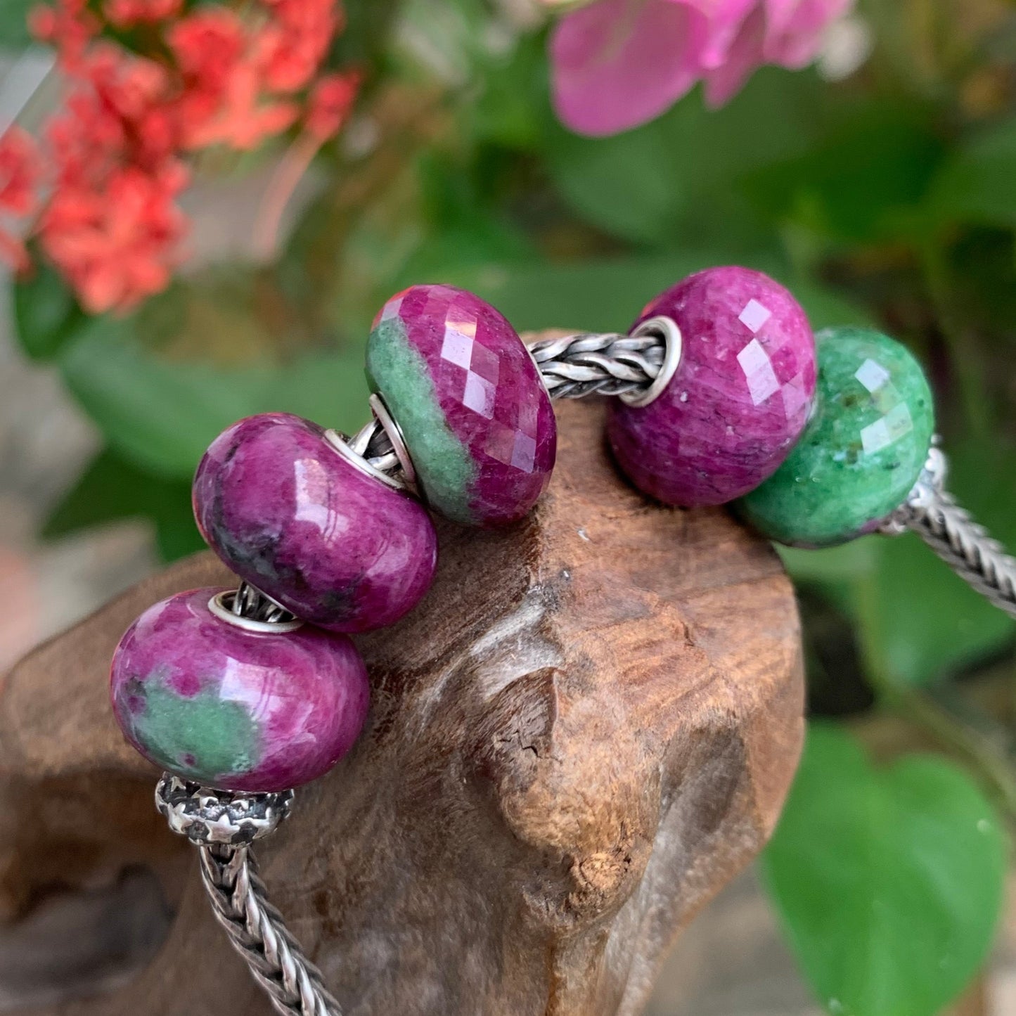 Faceted and Smooth Ruby Beads Ruby Zoisite Beads Fit European Trollbeads Bracelets and Some of the Pandora Bangles