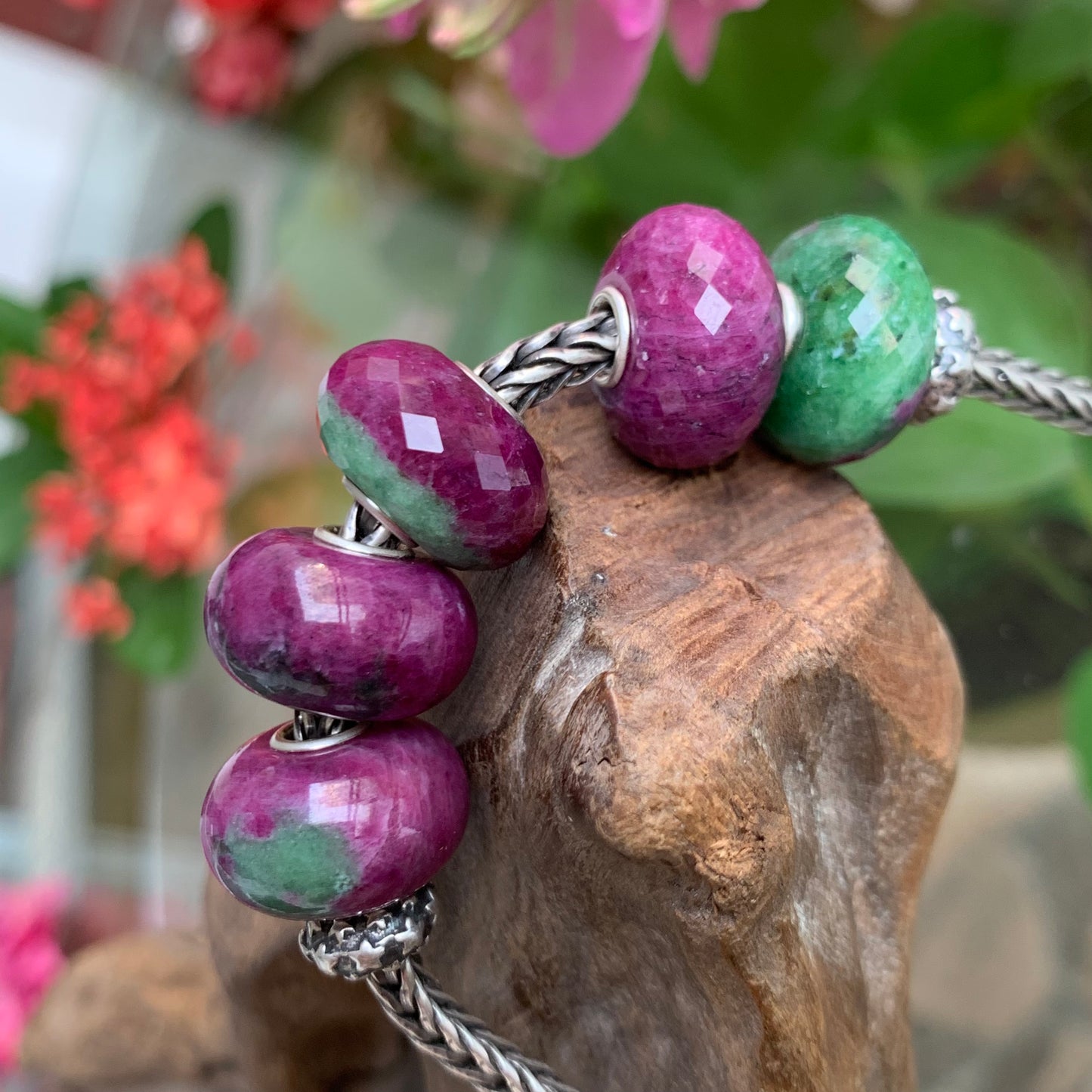 Faceted and Smooth Ruby Beads Ruby Zoisite Beads Fit European Trollbeads Bracelets and Some of the Pandora Bangles