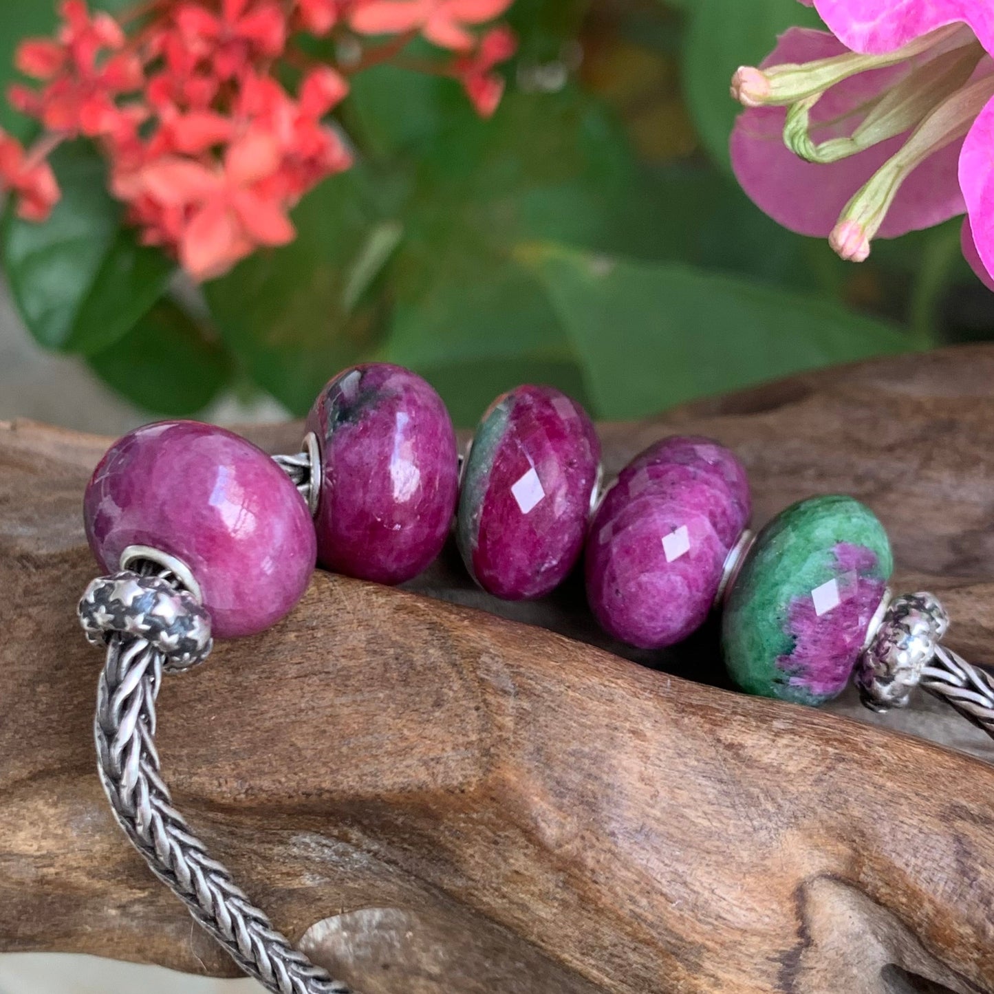 Faceted and Smooth Ruby Beads Ruby Zoisite Beads Fit European Trollbeads Bracelets and Some of the Pandora Bangles
