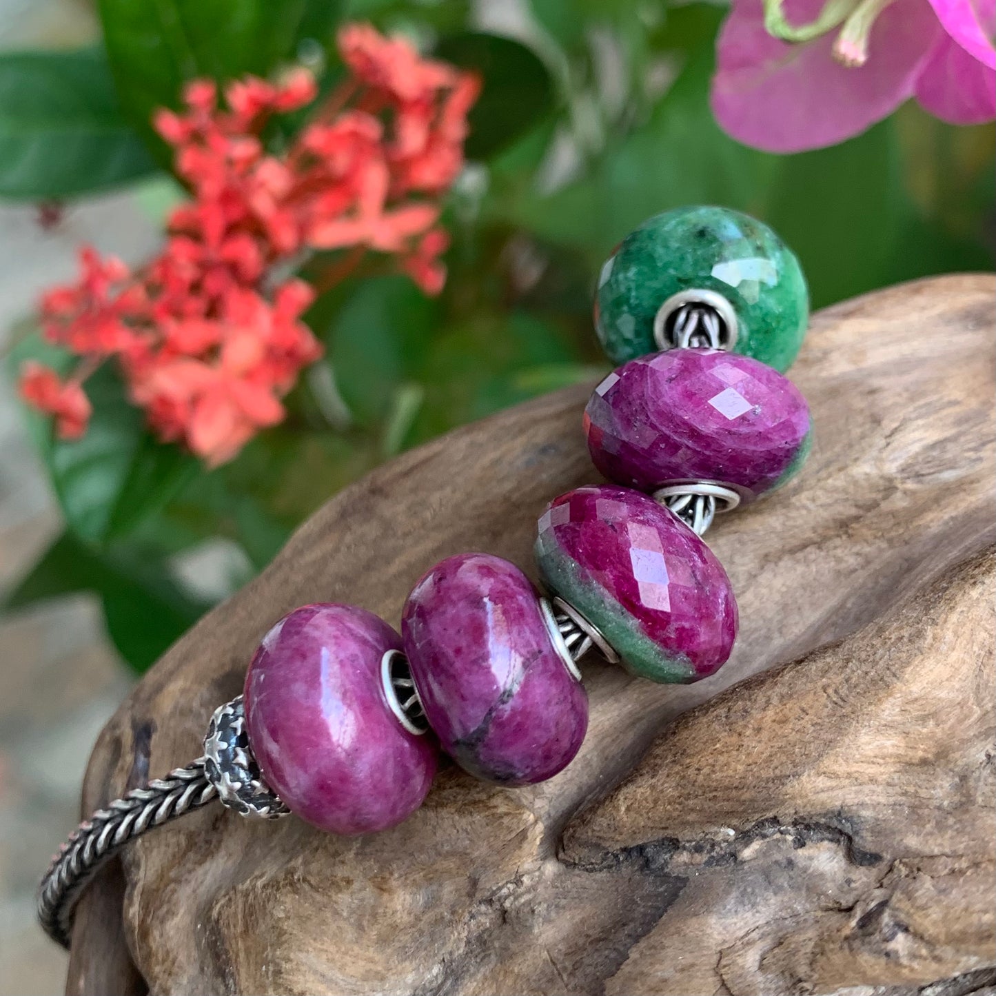 Faceted and Smooth Ruby Beads Ruby Zoisite Beads Fit European Trollbeads Bracelets and Some of the Pandora Bangles