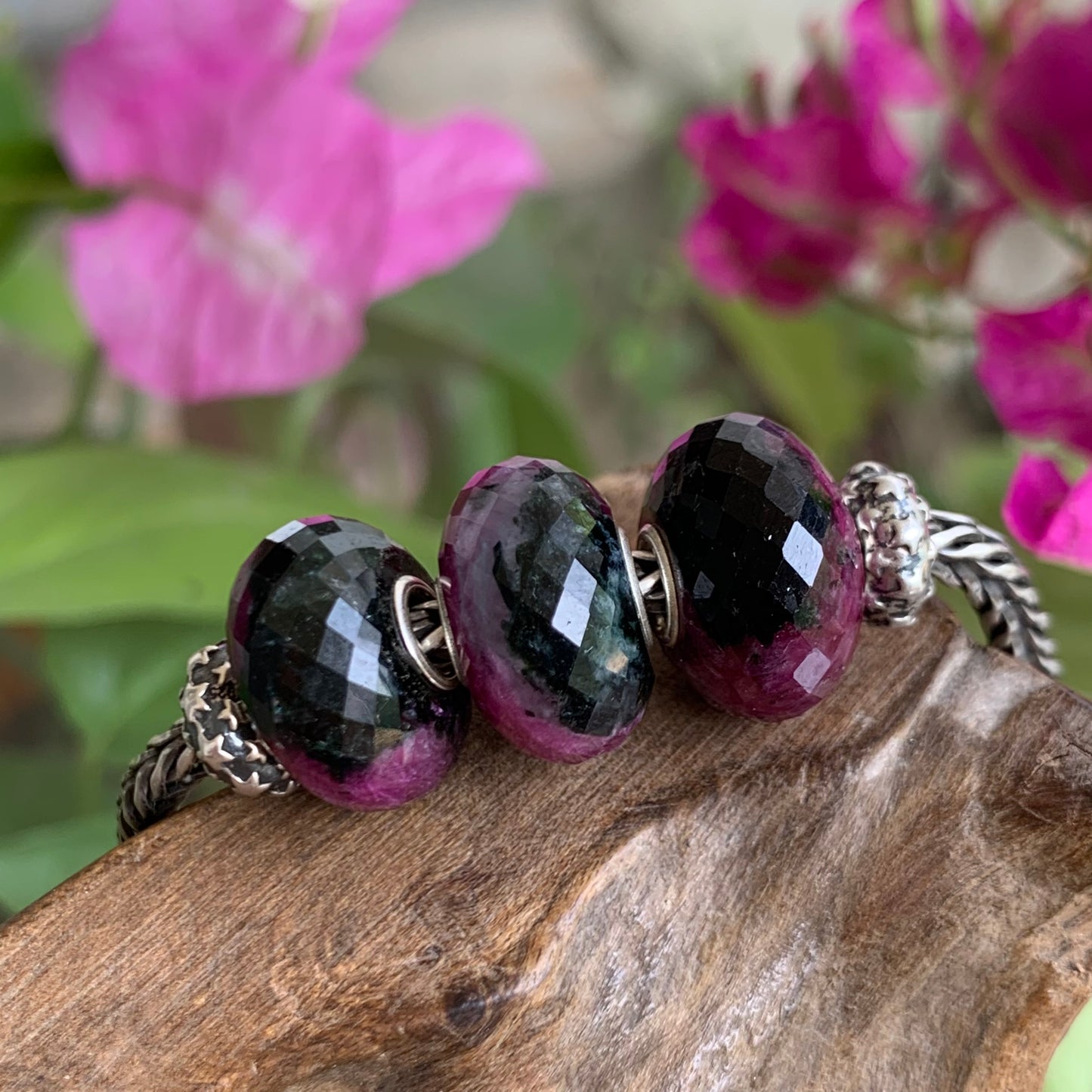 Faceted Ruby and Black Tourmaline Beads Fit European Trollbeads Bracelets and Some of the Pandora Bangles