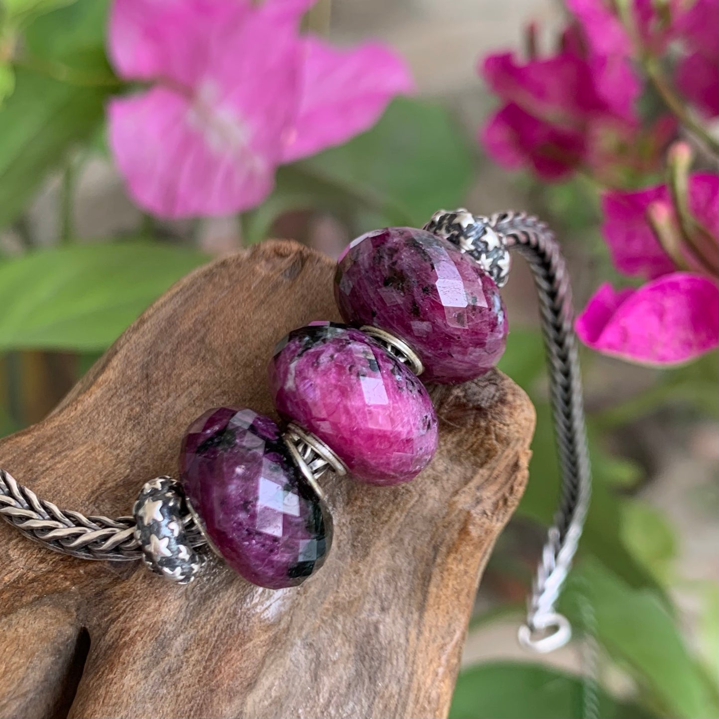 Faceted Ruby and Black Tourmaline Beads Fit European Trollbeads Bracelets and Some of the Pandora Bangles
