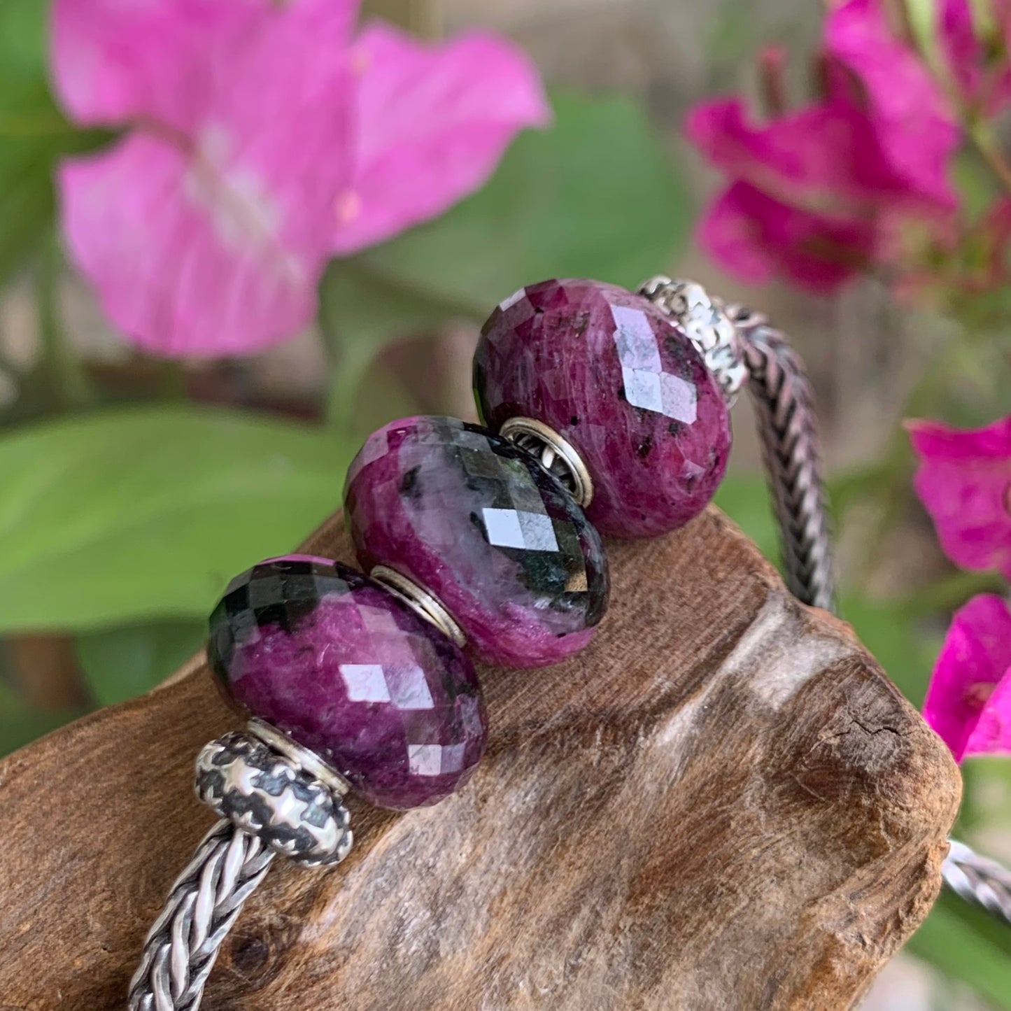 Faceted Ruby and Black Tourmaline Beads Fit European Trollbeads Bracelets and Some of the Pandora Bangles