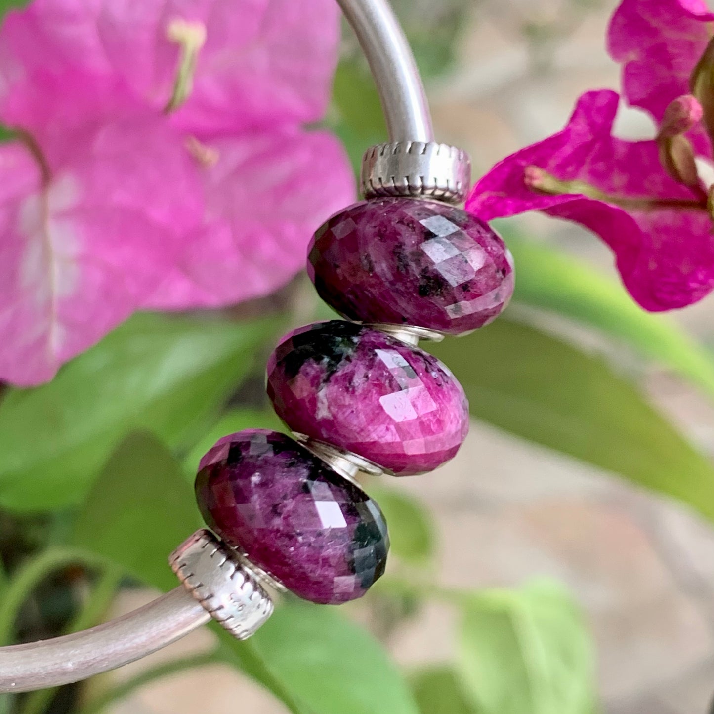 Faceted Ruby and Black Tourmaline Beads Fit European Trollbeads Bracelets and Some of the Pandora Bangles