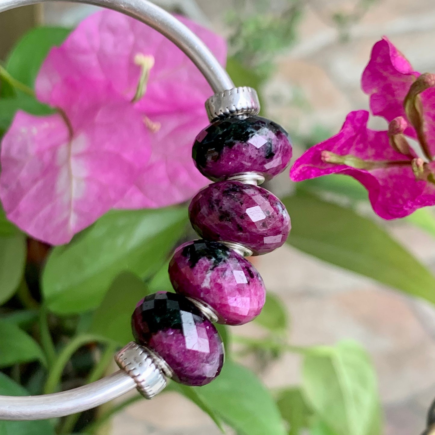 Faceted Ruby and Black Tourmaline Beads Fit European Trollbeads Bracelets and Some of the Pandora Bangles