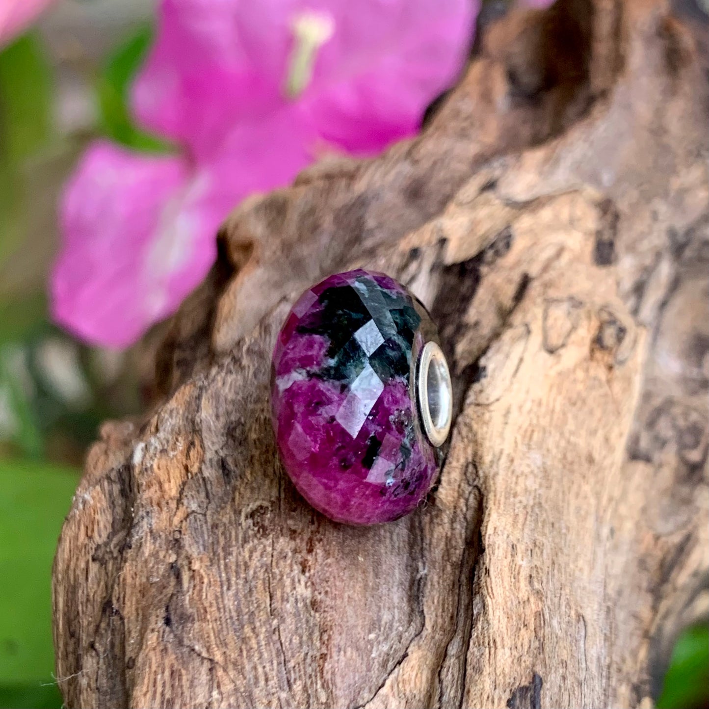Faceted Ruby and Black Tourmaline Beads Fit European Trollbeads Bracelets and Some of the Pandora Bangles