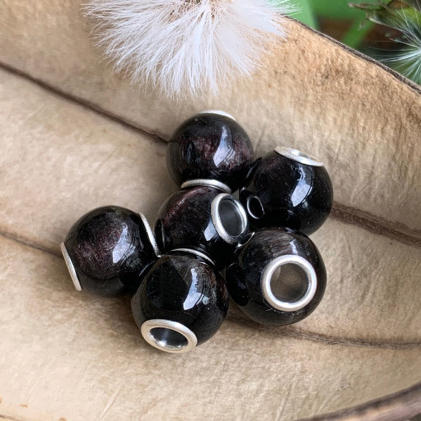 Mini Round Tourmaline Beads with Silver Core for European Trollbeads Bracelets or Some Pandora Bangles