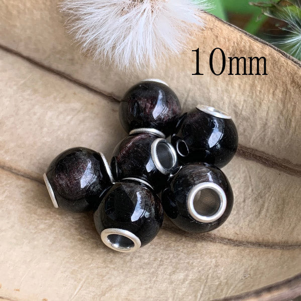 Natural Schorl Black Tourmaline Bead with Small Core Fits European Charm Bracelets