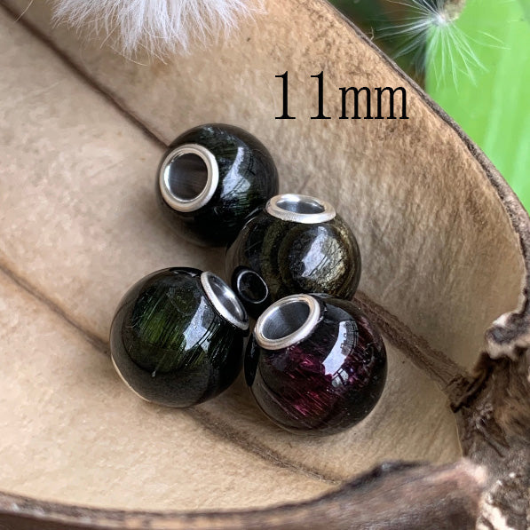 Natural Schorl Black Tourmaline Bead with Small Core Fits European Charm Bracelets