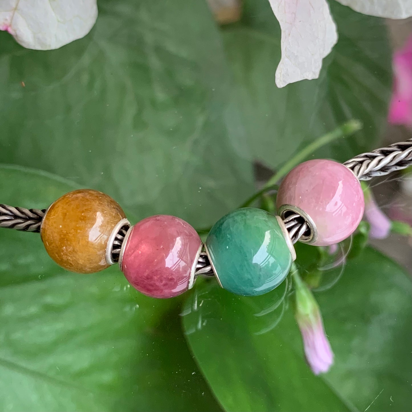 Mini Round Tourmaline Beads with Silver Core for European Trollbeads Bracelets or Some Pandora Bangles