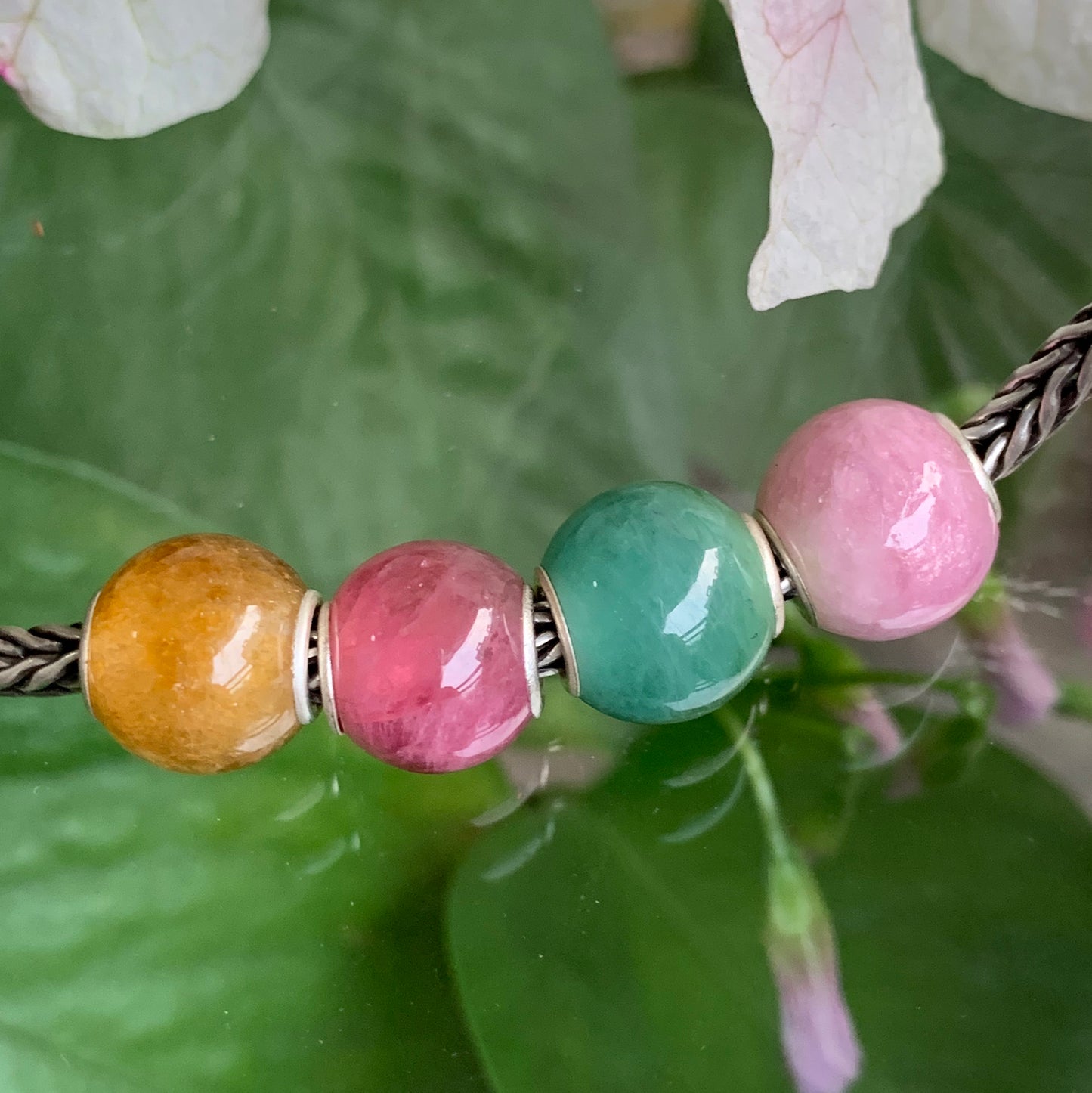 Mini Round Tourmaline Beads with Silver Core for European Trollbeads Bracelets or Some Pandora Bangles