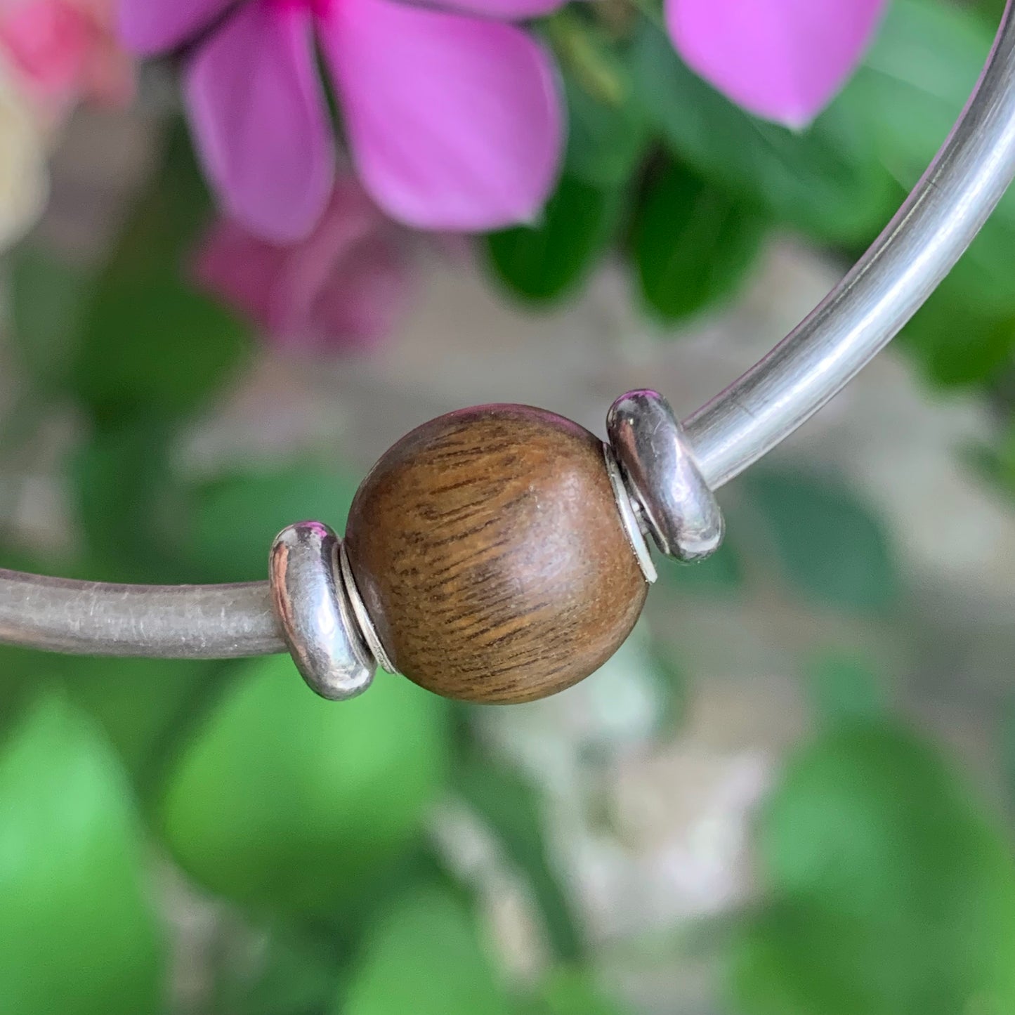 Ampearlbeads Natural Round Wood beads Wooden Beads with Sterling Sliver Core for Trollbeads Bracelets or Pandora Bangles