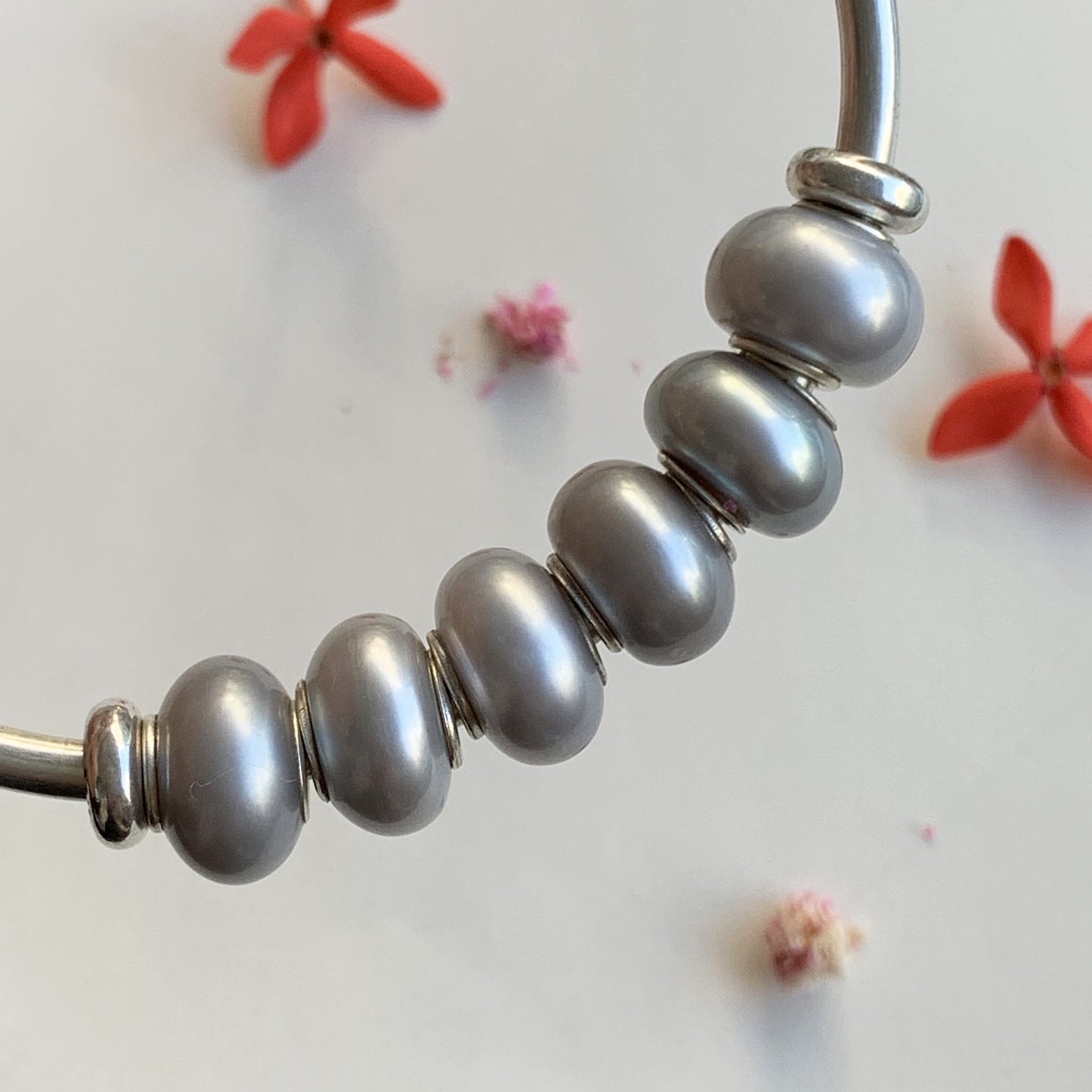 Grey Freshwater Pearl Oval Beads with Small Core for European Trollbeads Bracelets or Pandora Bangles