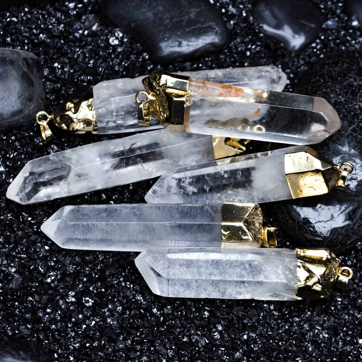 Gold Plated Raw Transparent Fantastic White Quartz Crystal Natural Layering Pendant