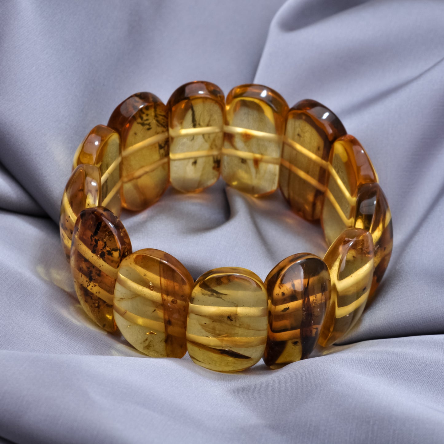 Handmade Cognac Color Charm Bracelet with Large Modern Smooth Natural Amber Gemstone Beads