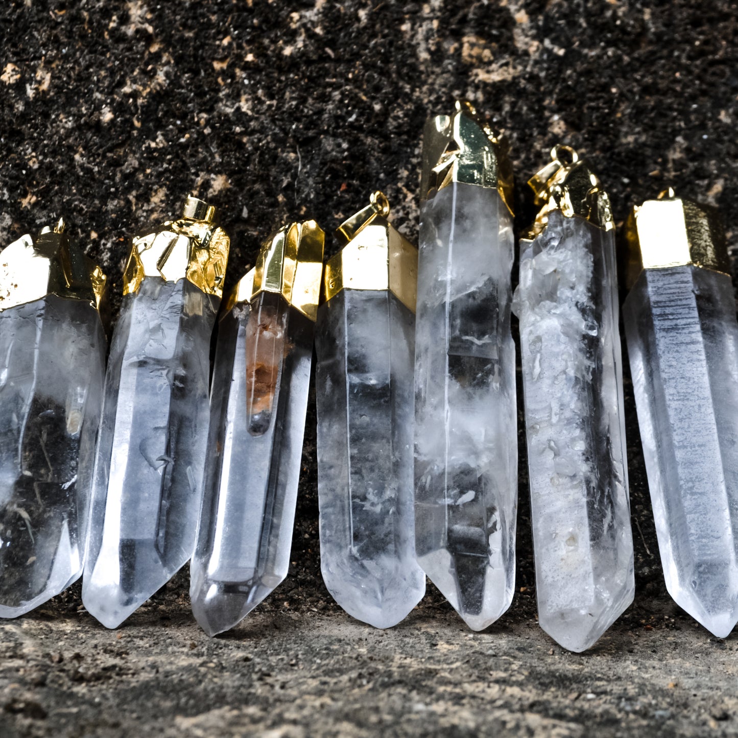 Gold Plated Raw Transparent Fantastic White Quartz Crystal Natural Layering Pendant