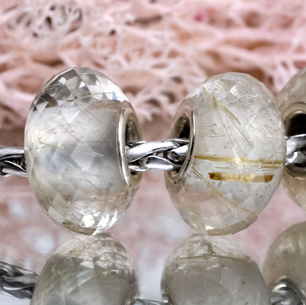 Faceted Golden Rutilite Quartz Bead with Sterling Silver Core for European Charm