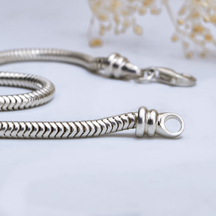 Sterling Plated Silver Bracelet with Basic Clasp Snake Chain Suitable for Pendants and Charms