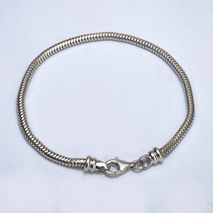 Sterling Plated Silver Bracelet with Basic Clasp Snake Chain Suitable for Pendants and Charms
