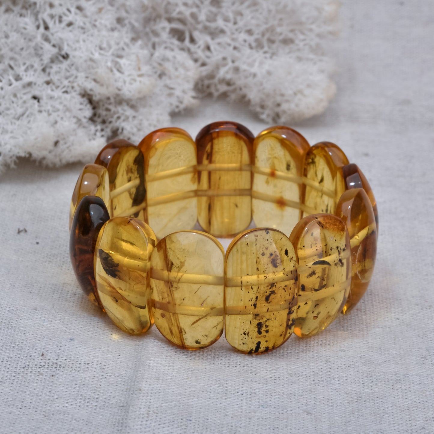 Handmade Cognac Color Charm Bracelet with Large Modern Smooth Natural Amber Gemstone Beads