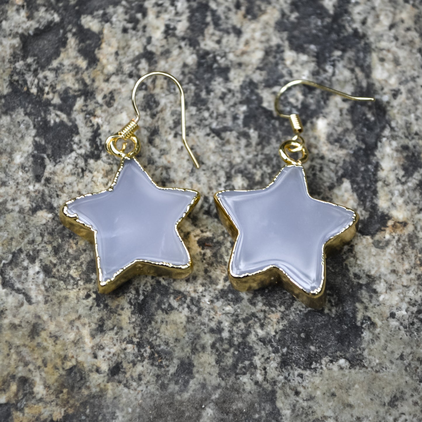 Elegant Star Shape Natural Blue Chalcedony Gemstone Earring with Copper