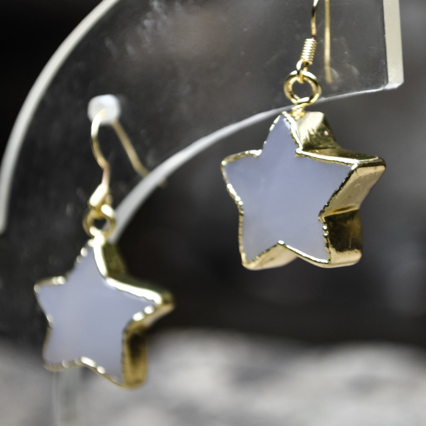 Elegant Star Shape Natural Blue Chalcedony Gemstone Earring with Copper