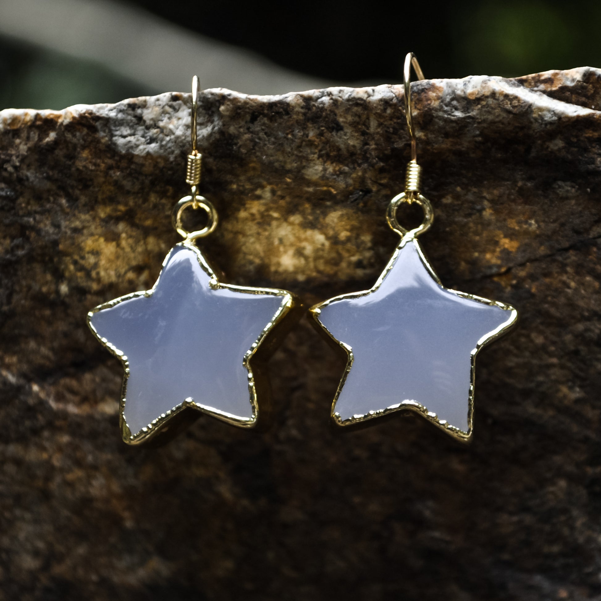 blue chalcedony gemstone earring with gold copper