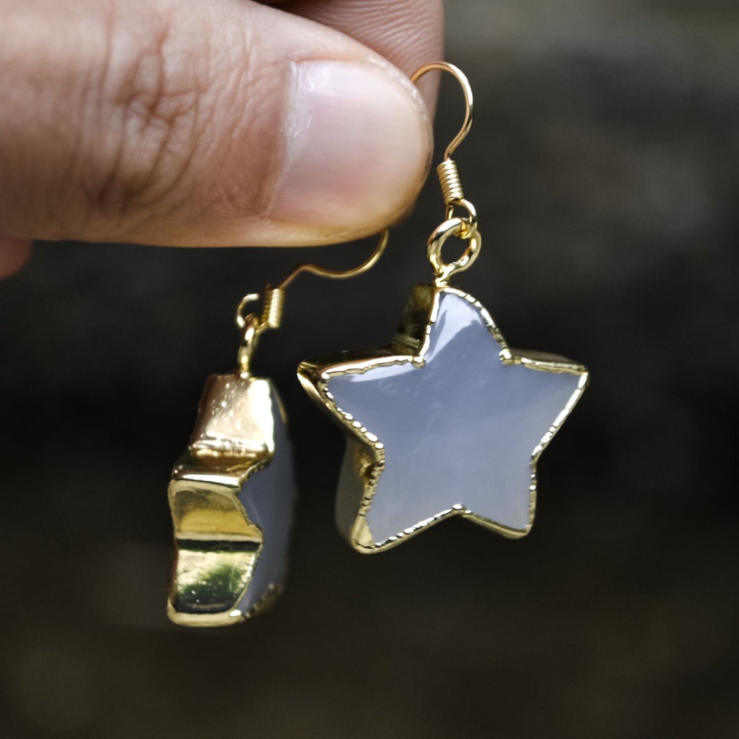 Elegant Star Shape Natural Blue Chalcedony Gemstone Earring with Copper