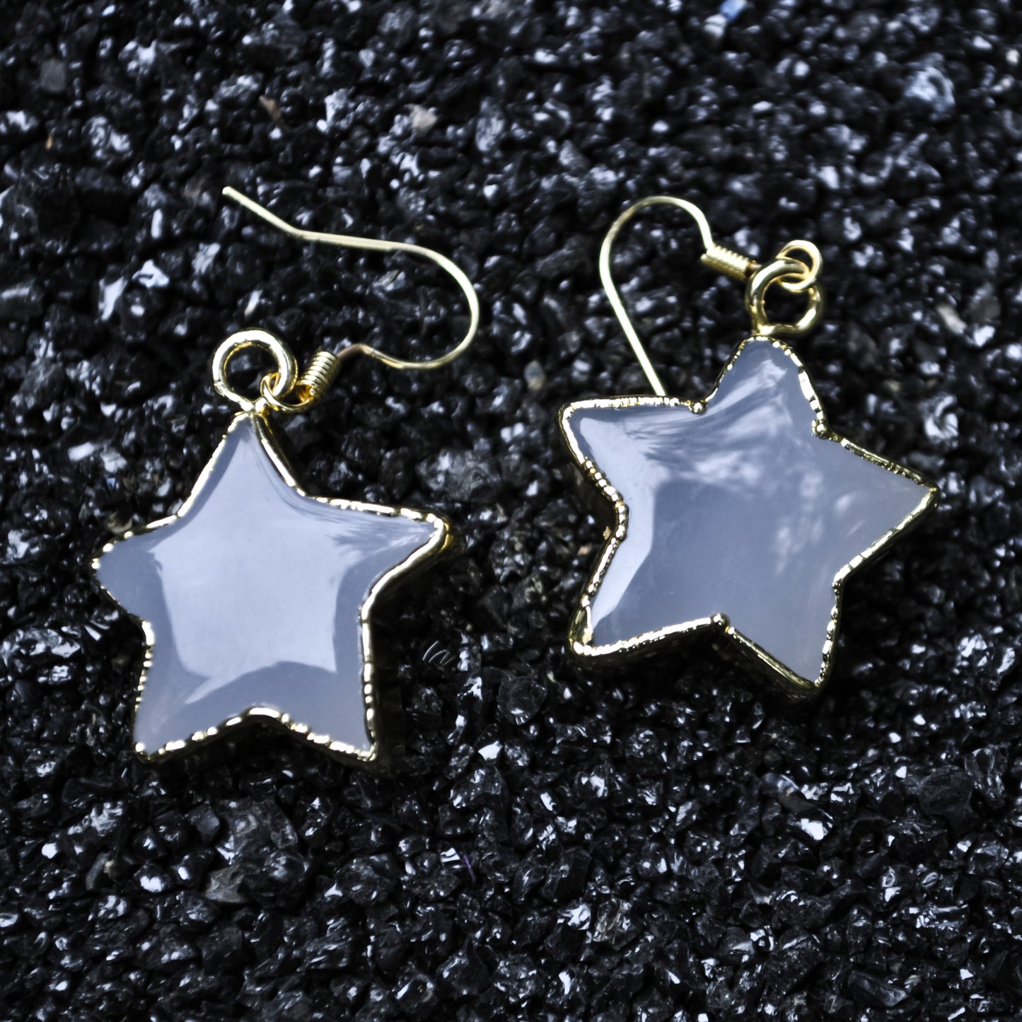 Elegant Star Shape Natural Blue Chalcedony Gemstone Earring with Copper
