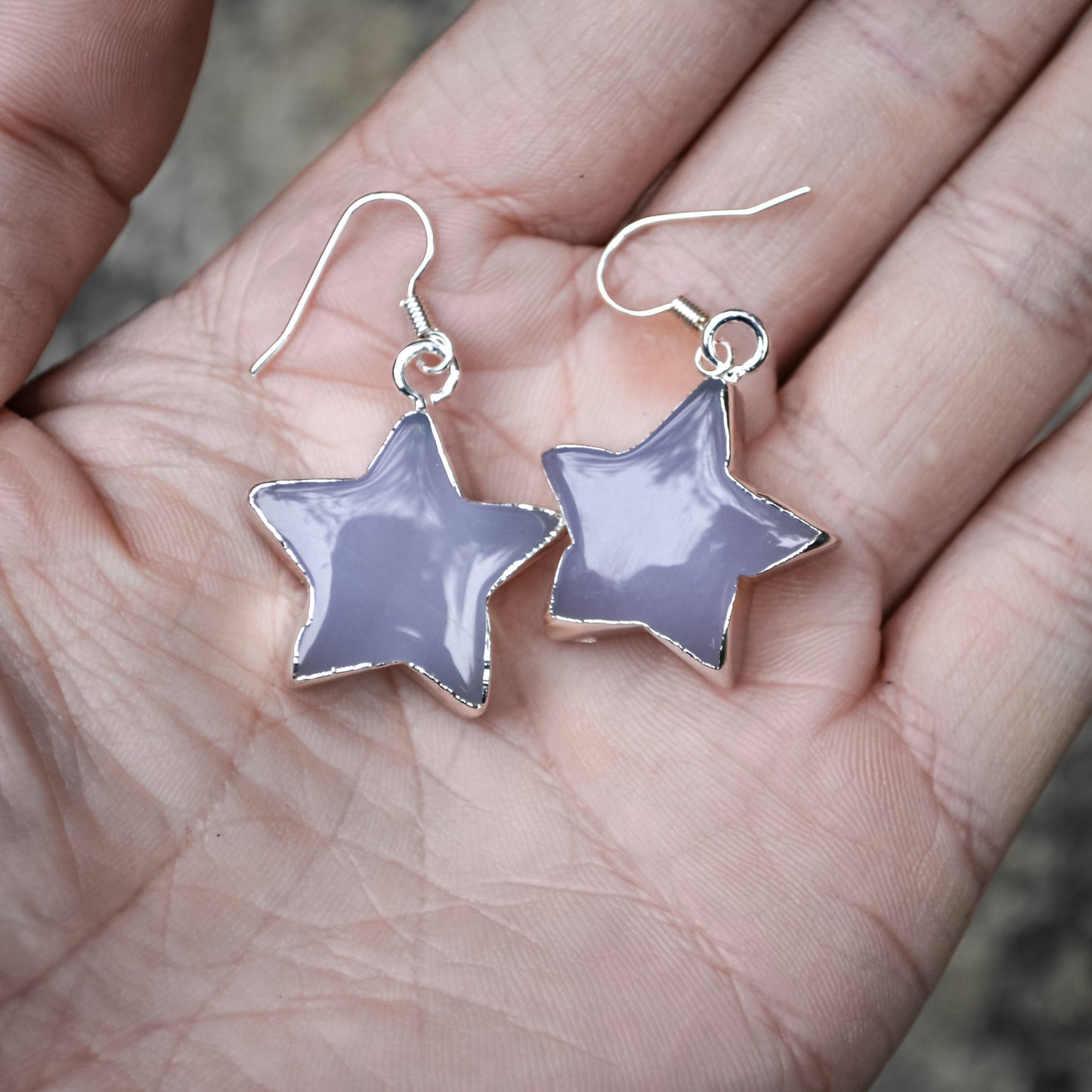 blue chalcedony gemstone earring with silver copper